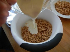 Pour Chocolate over Chow Mein Noodles