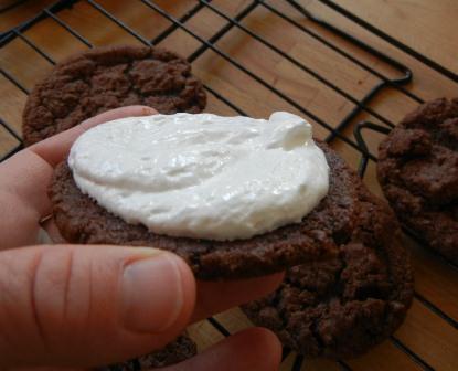 Chewy Chocolate Cookies with White Mountain Frosting