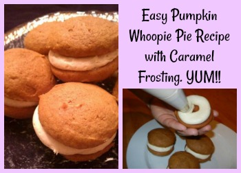 Easy Pumpkin Whoopie Pie Recipe with Caramel Frosting. YUM!!