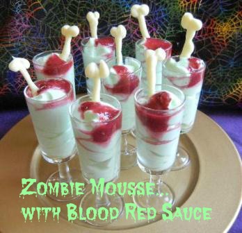 Halloween Chocolate Mousse- Zombie Mousse with Bloody Raspberry Sauce